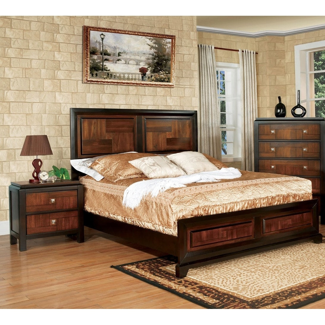Transitional Solid wood 2-Drawers Square Chrome Knobs Multitone Unique Nightstand