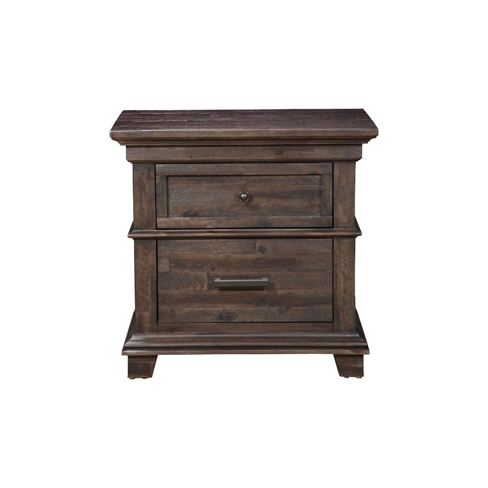 Acacia Wood Nightstand with 2 Drawer Brown