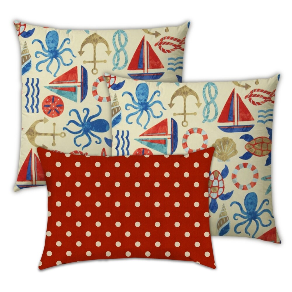 Joita Home Alcapulco Shores Indoor/Outdoor, Zippered Pillow Cover with Insert, Set of 3 Pillow