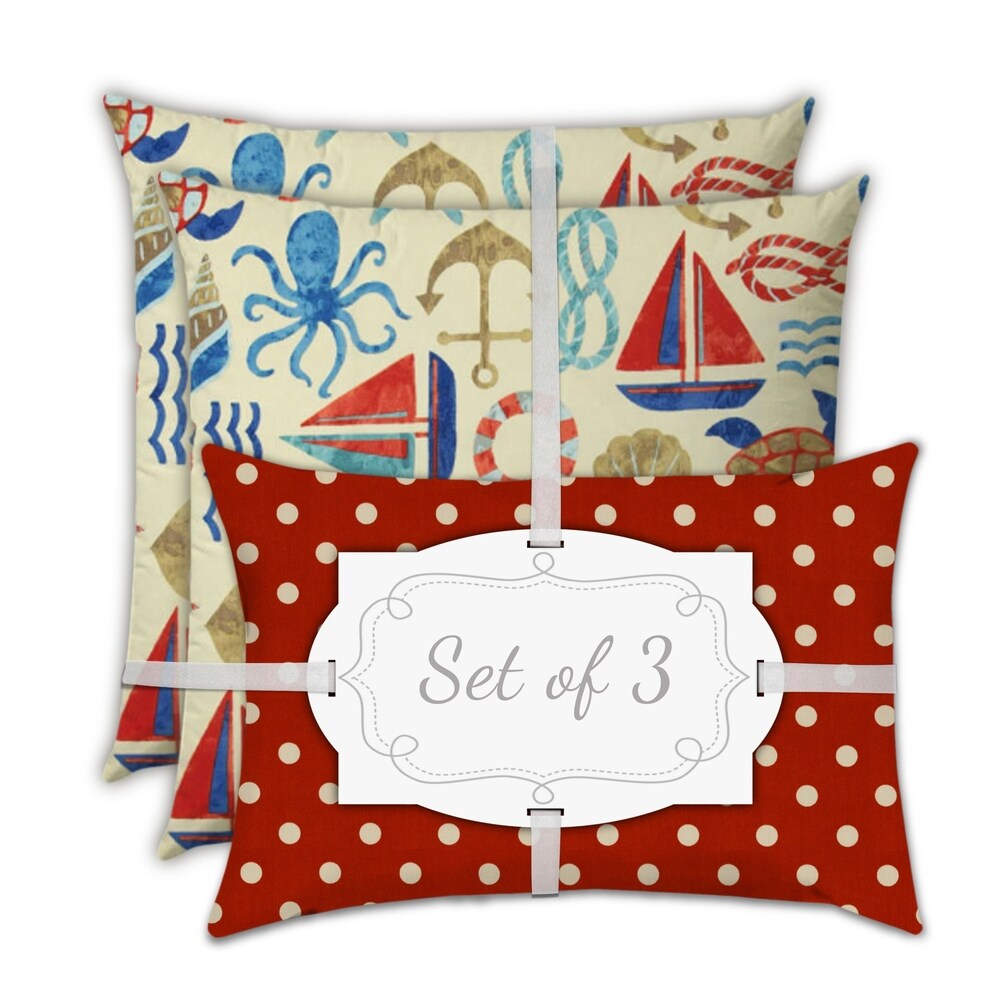 Joita Home Alcapulco Shores Indoor/Outdoor, Zippered Pillow Cover with Insert, Set of 3 Pillow