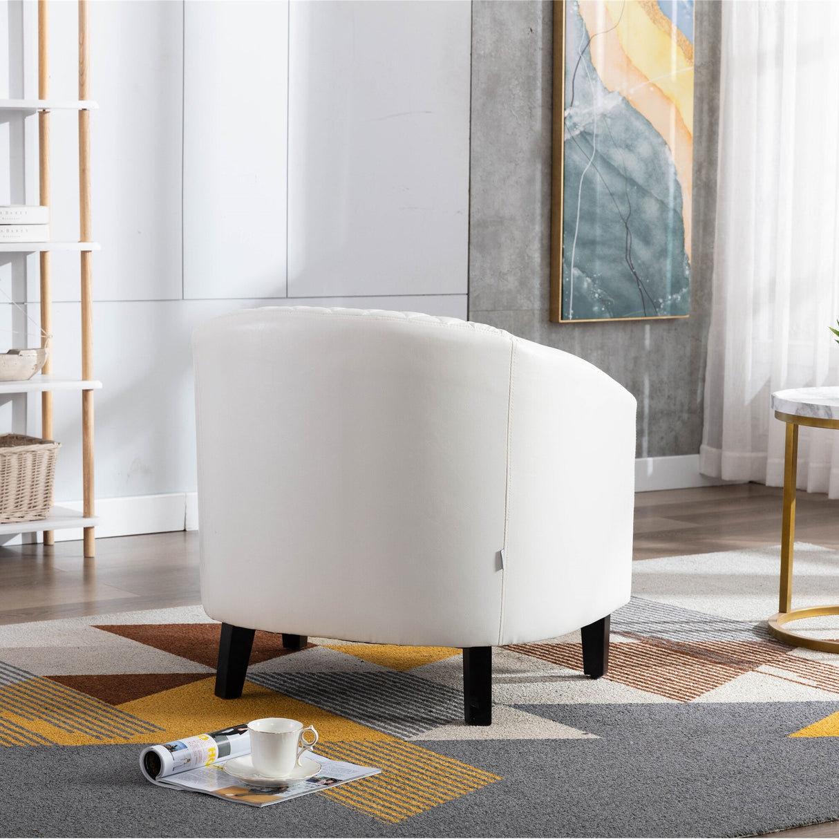 Accent Barrel Chair Living Room With Nailheads And Solid Wood Legs