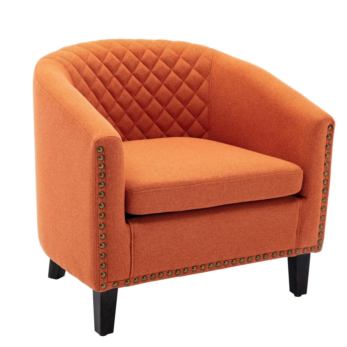 Accent Barrel Chair Living Room With Nailheads And Solid Wood Legs