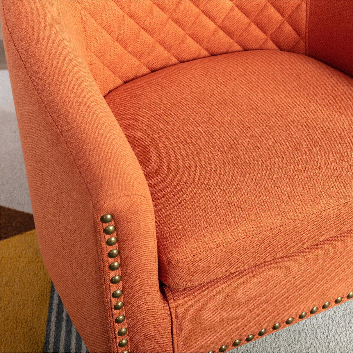 Accent Barrel Chair Living Room With Nailheads And Solid Wood Legs