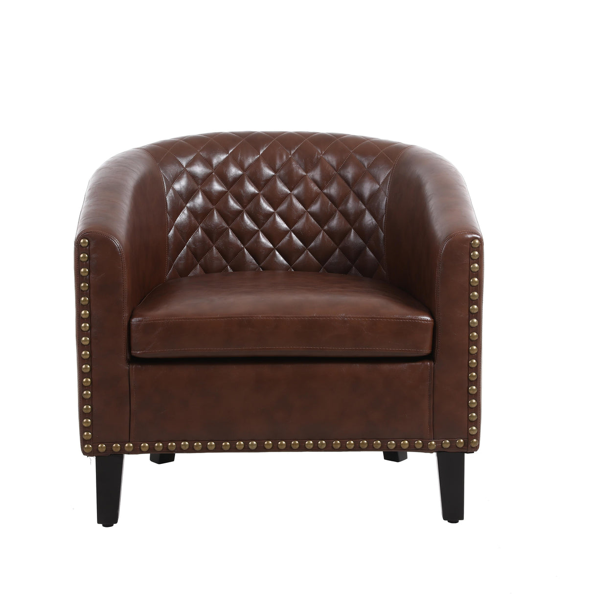 Accent Barrel Chair Living Room With Nailheads And Solid Wood Legs