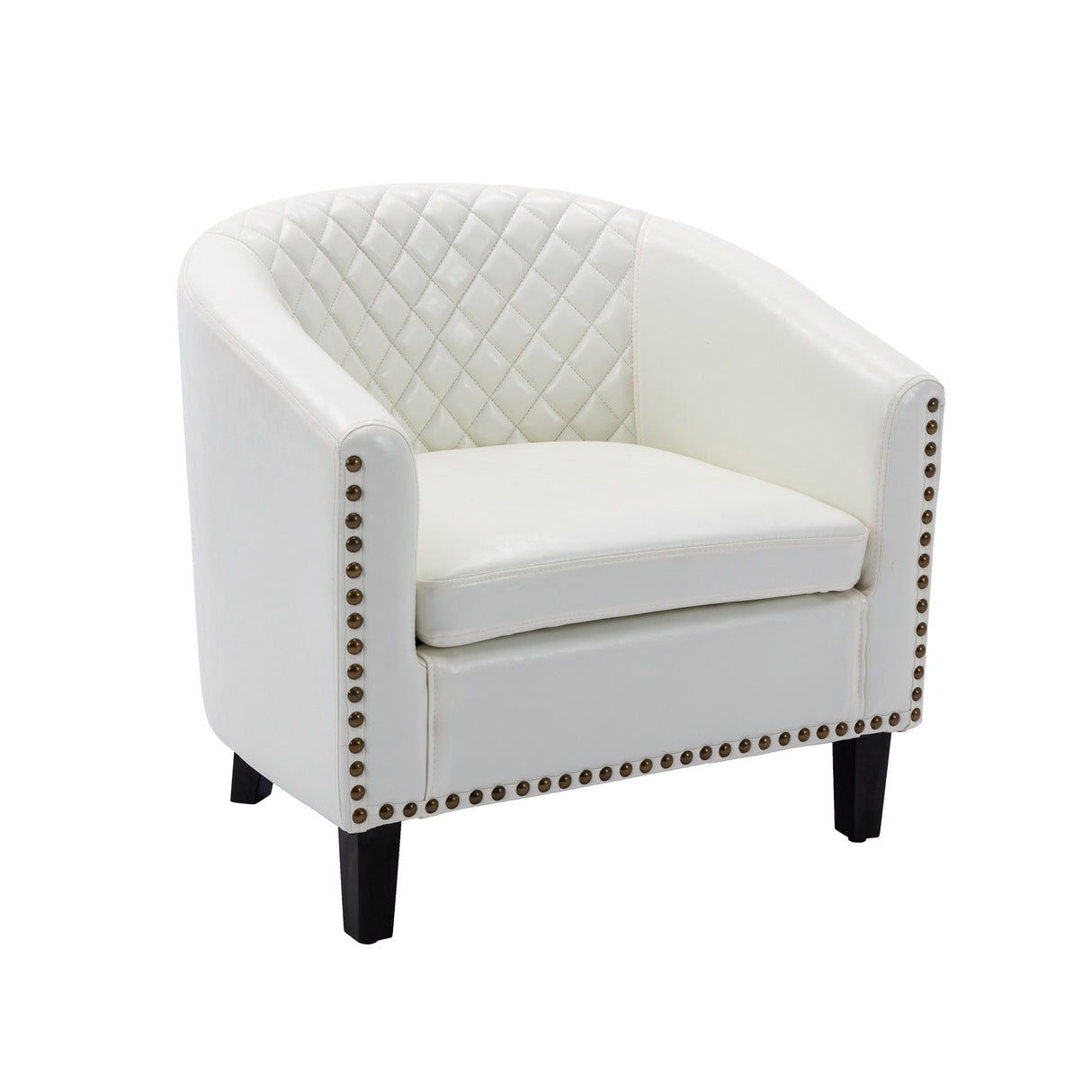 Accent Barrel Chair Living Room With Nailheads And Solid Wood Legs