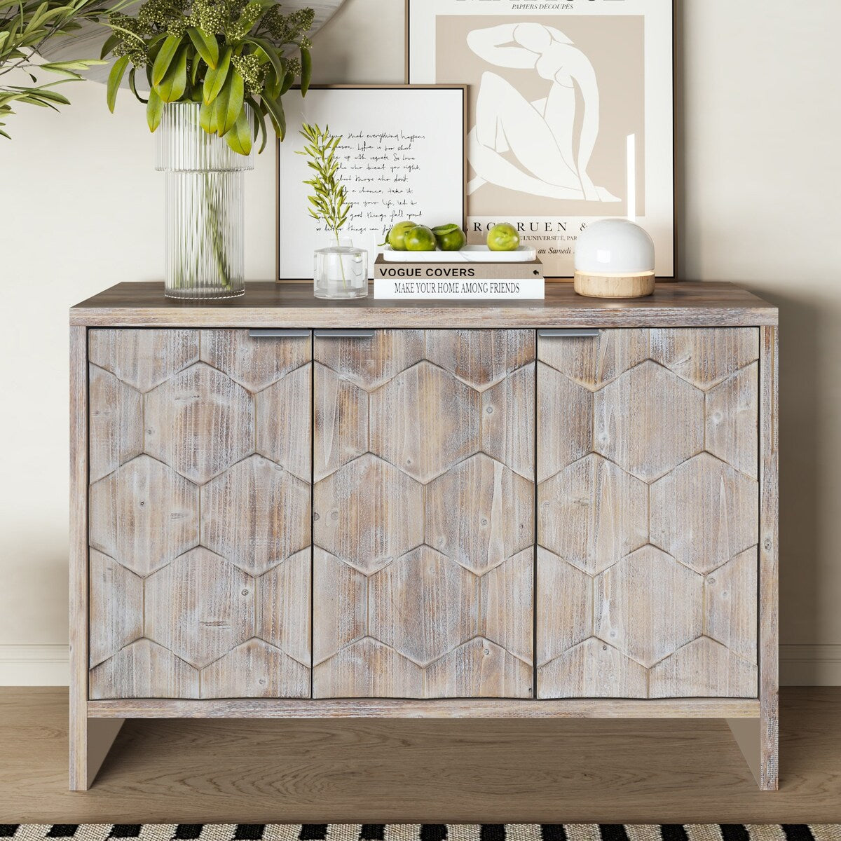 Accent Cabinet 3 Door Wooden Sideboard Buffet Server Cabinet