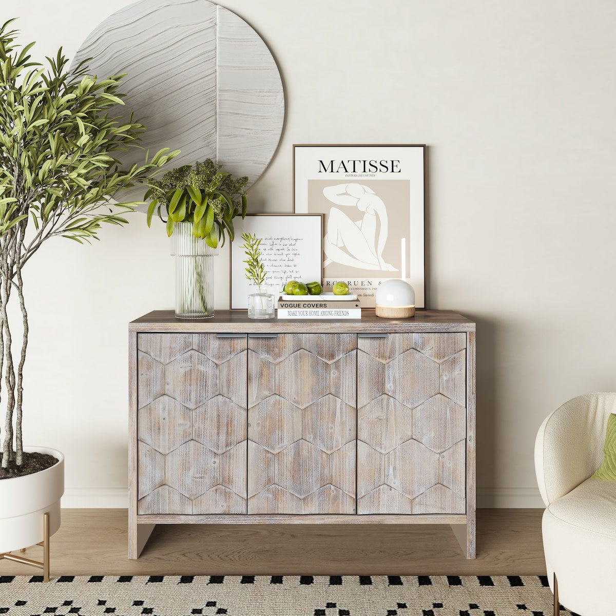 Accent Cabinet Farmhouse Style 3 Door Wooden Cabinet Sideboard Buffet Server Cabinet Storage Cabinet
