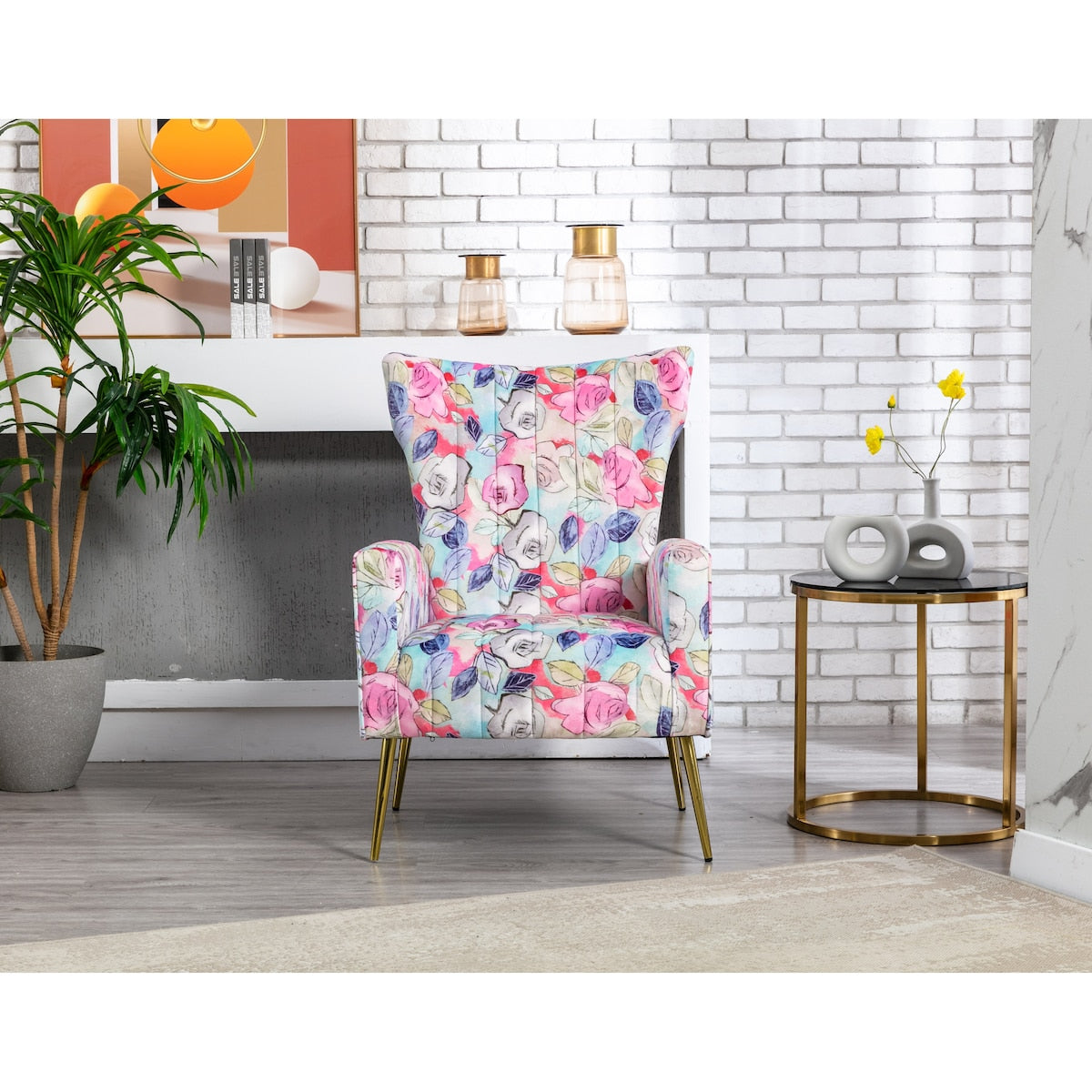 Accent Chair Leisure Single Chair Velvet Upholstery Padded Seat with Metal Feet