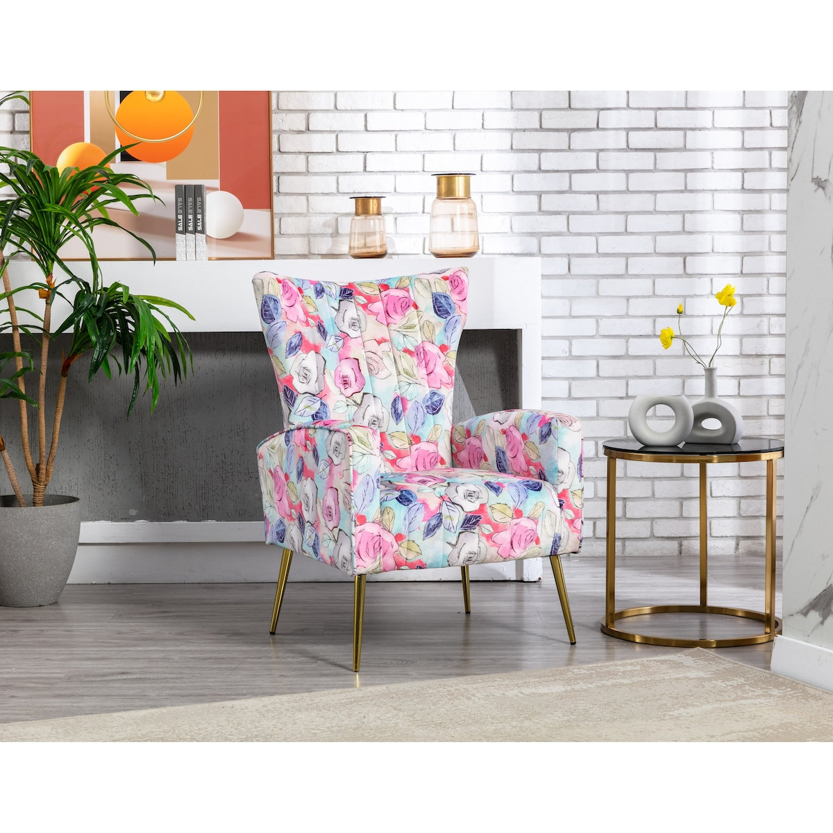 Accent Chair Leisure Single Chair Velvet Upholstery Padded Seat with Metal Feet