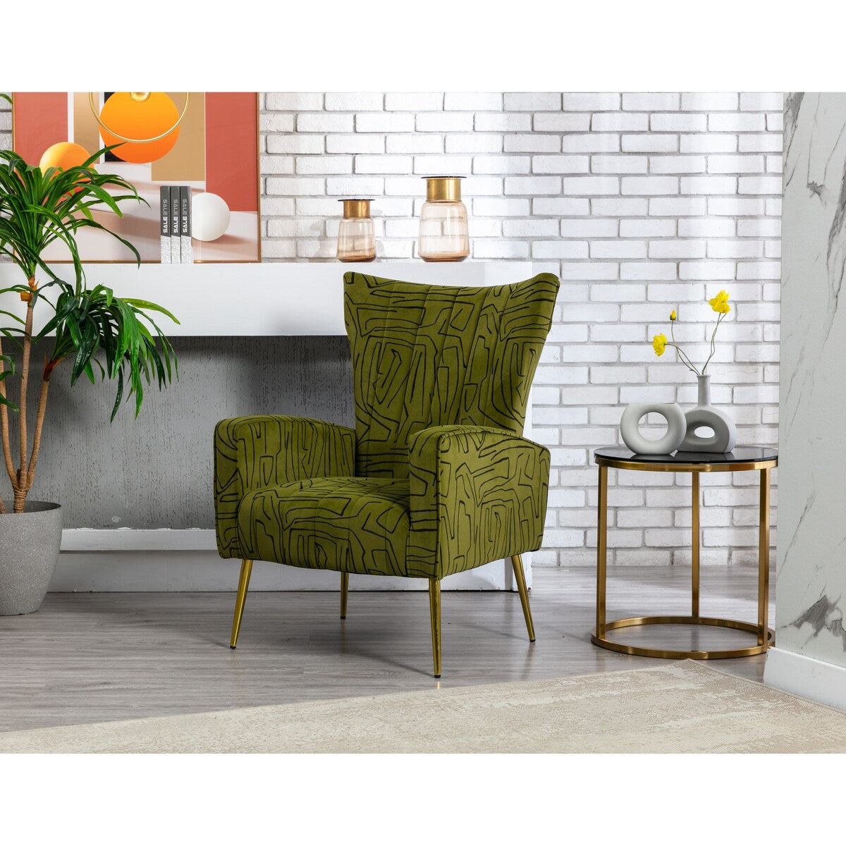 Accent Chair Leisure Single Chair Velvet Upholstery Padded Seat with Tapered Rose Golden Metal Feet for Living Room Decor