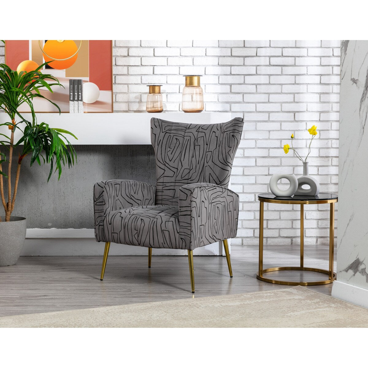 Accent Chair Leisure Single Chair Velvet Upholstery Padded Seat with Tapered Rose Golden Metal Feet for Living Room Decor