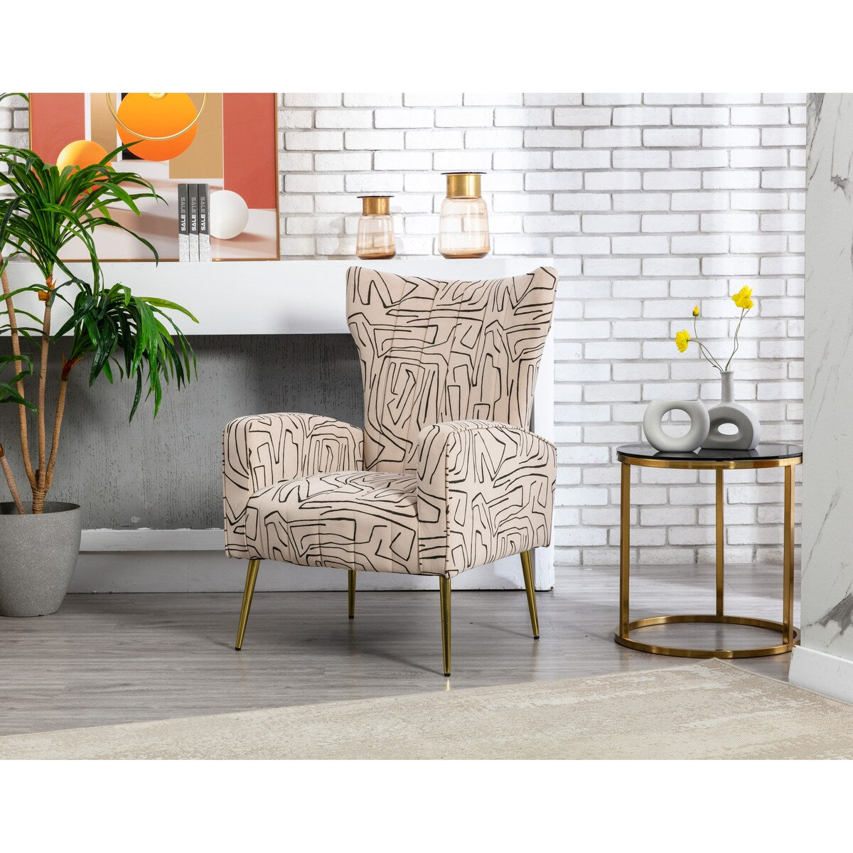 Accent Chair Leisure Single Chair Velvet Upholstery Padded Seat with Tapered Rose Golden Metal Feet for Living Room Decor