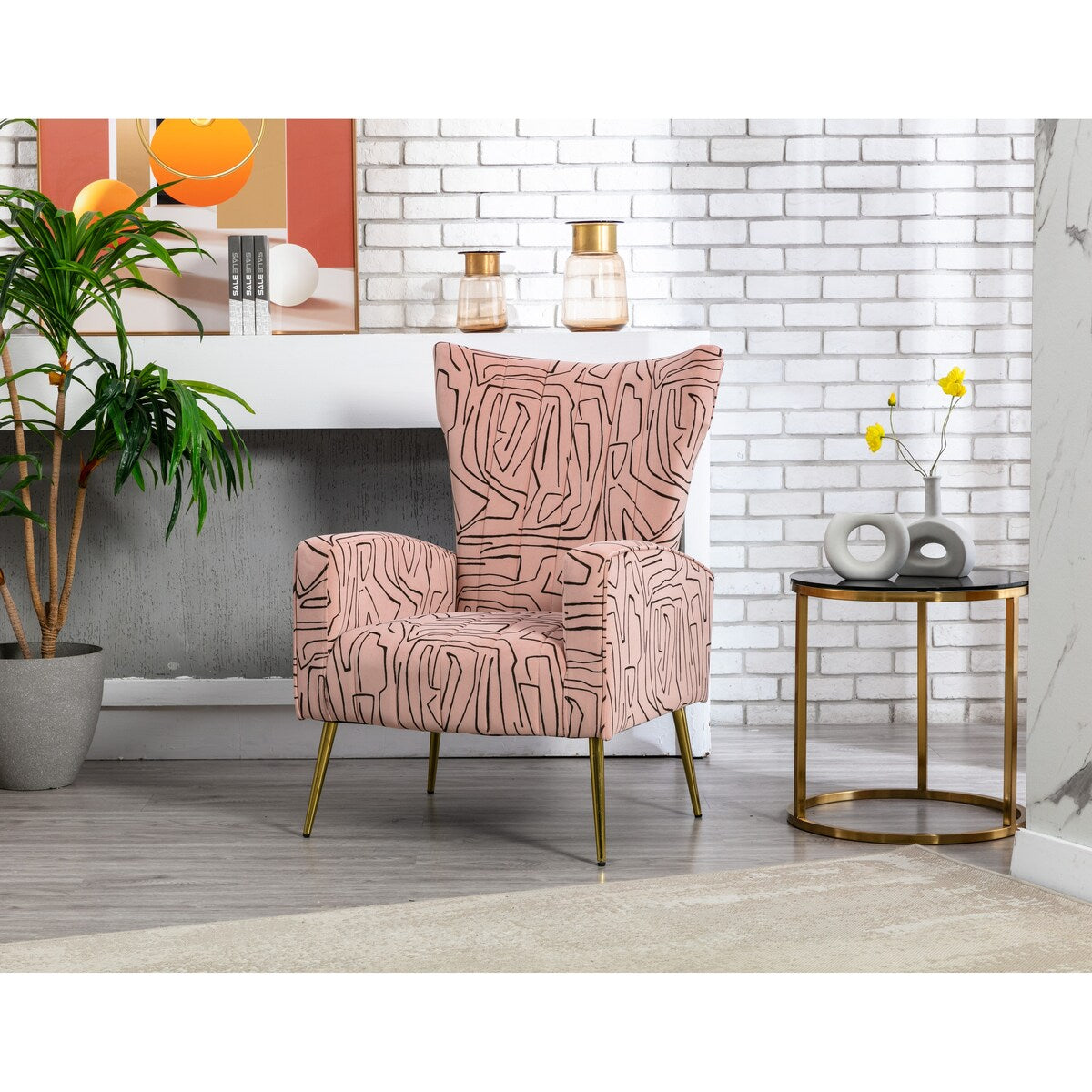 Accent Chair Leisure Single Chair Velvet Upholstery Padded Seat with Tapered Rose Golden Metal Feet for Living Room Decor