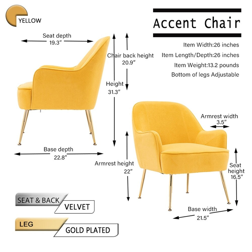 Accent Chair Living Room Chair With Gold Legs And Adjustable Legs