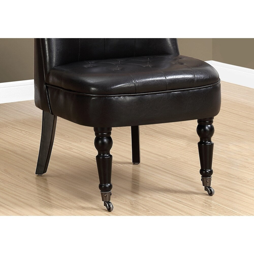 Accent Chair - Traditional Style Dark Brown Leather-Look
