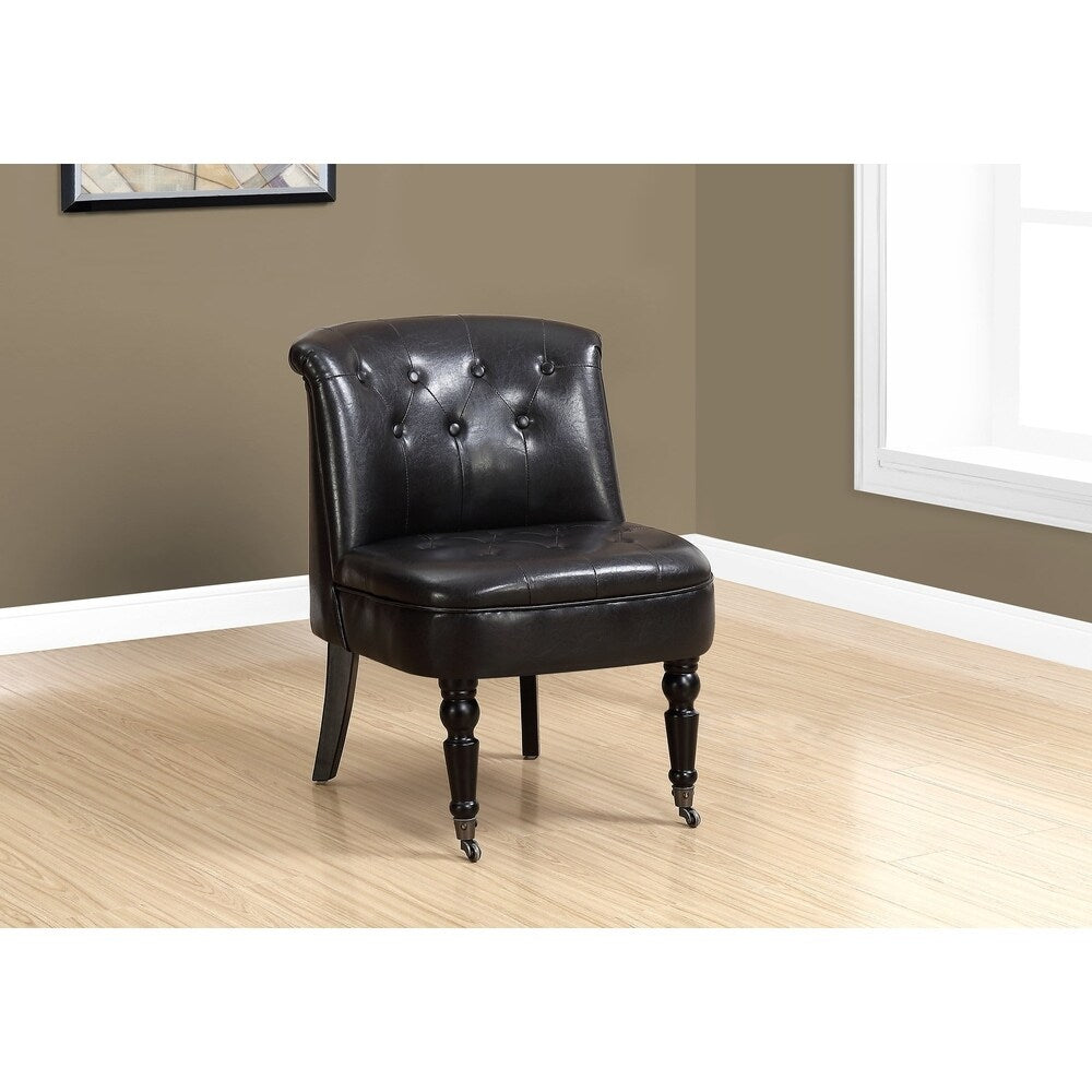 Accent Chair - Traditional Style Dark Brown Leather-Look