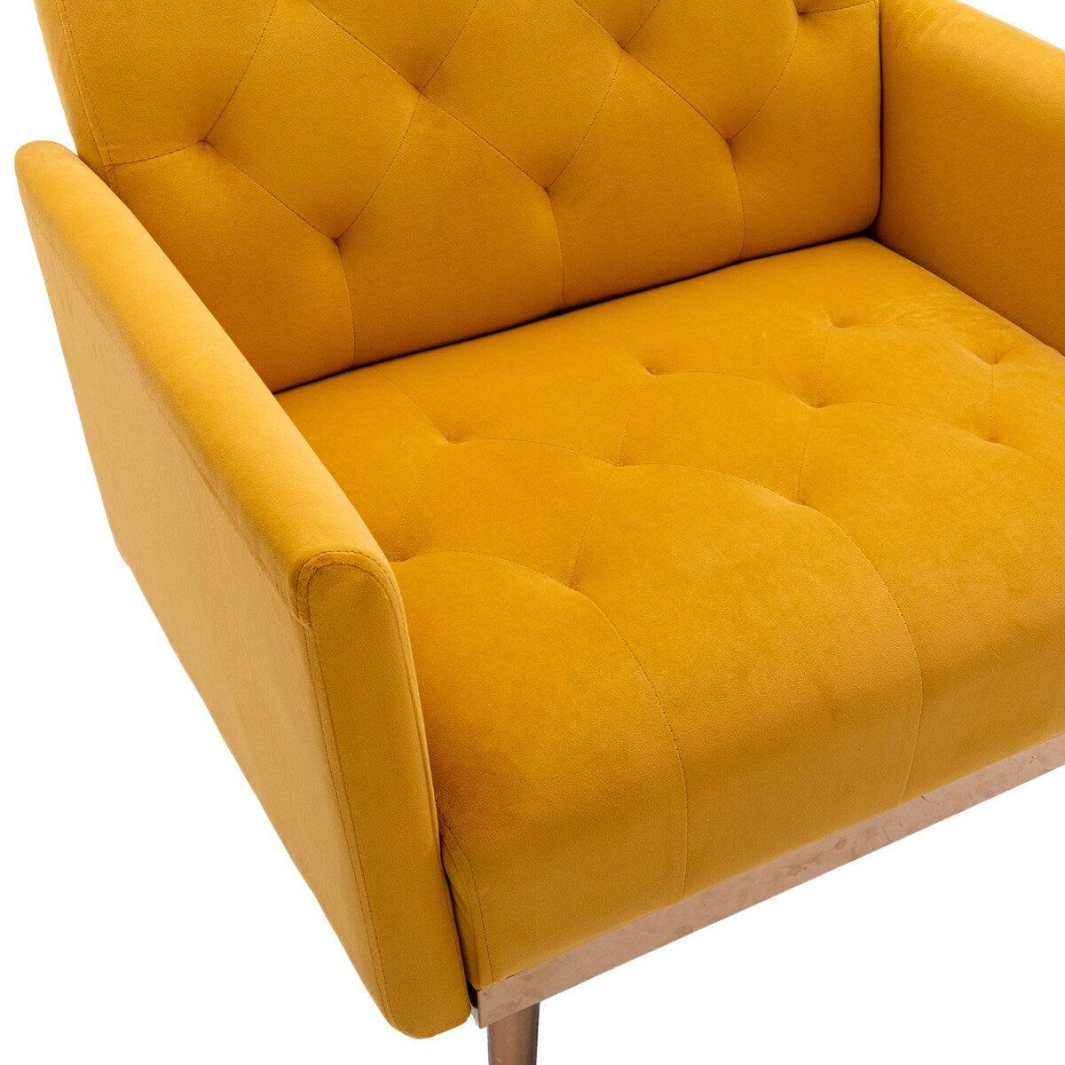 Nordic Style Chic Vintage Accent Chair with Rose Golden Feet and Tapered Legs and Velvet Fabric Upholstery