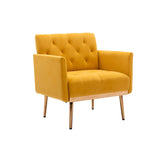 Nordic Style Chic Vintage Accent Chair with Rose Golden Feet and Tapered Legs and Velvet Fabric Upholstery