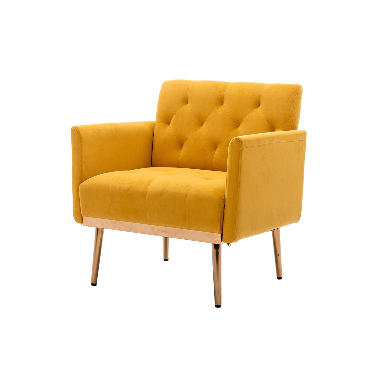 Nordic Style Chic Vintage Accent Chair with Rose Golden Feet and Tapered Legs and Velvet Fabric Upholstery