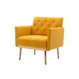 Nordic Style Chic Vintage Accent Chair with Rose Golden Feet and Tapered Legs and Velvet Fabric Upholstery