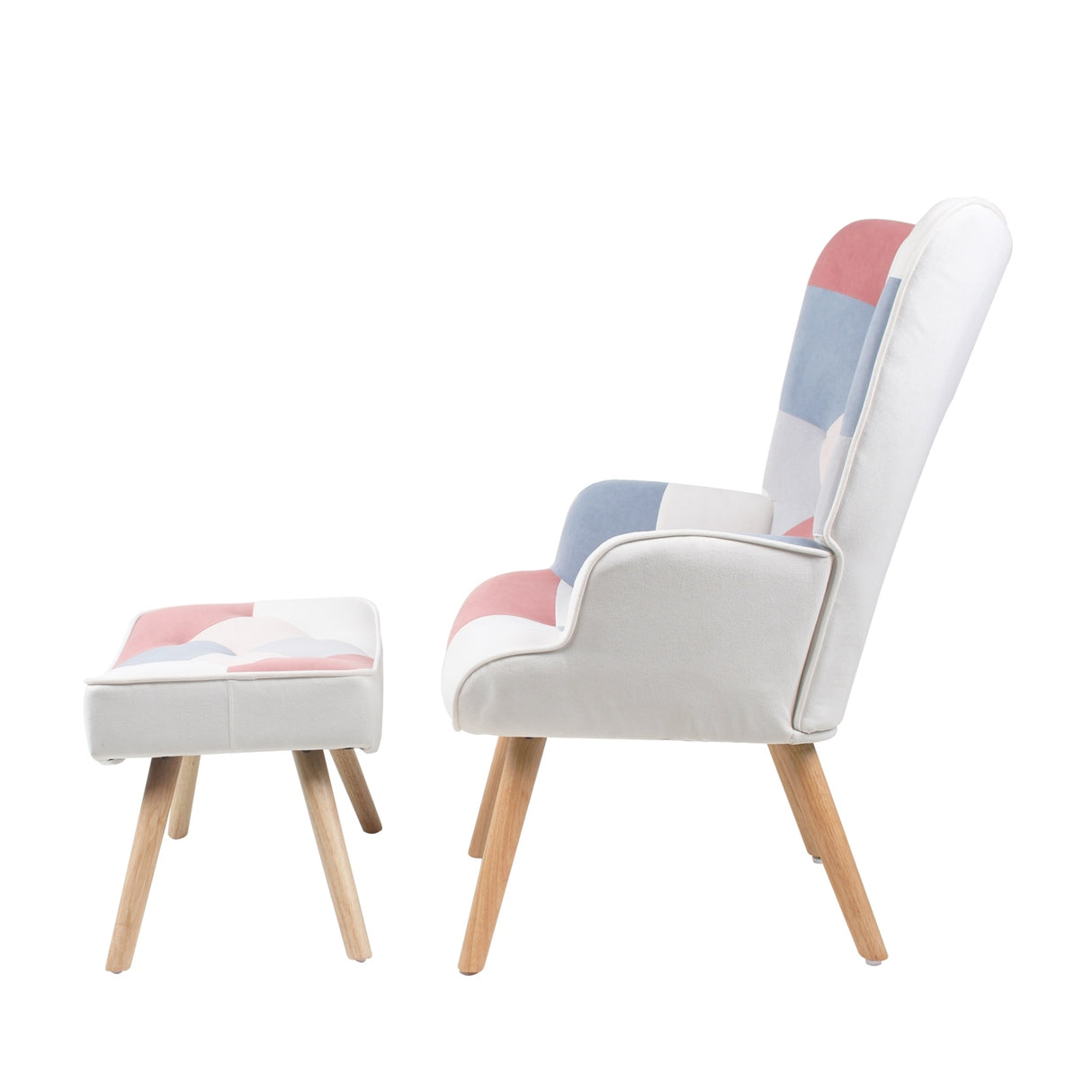 Patchwork Upholstered Accent Chair with Ottoman