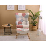 Patchwork Upholstered Accent Chair with Ottoman