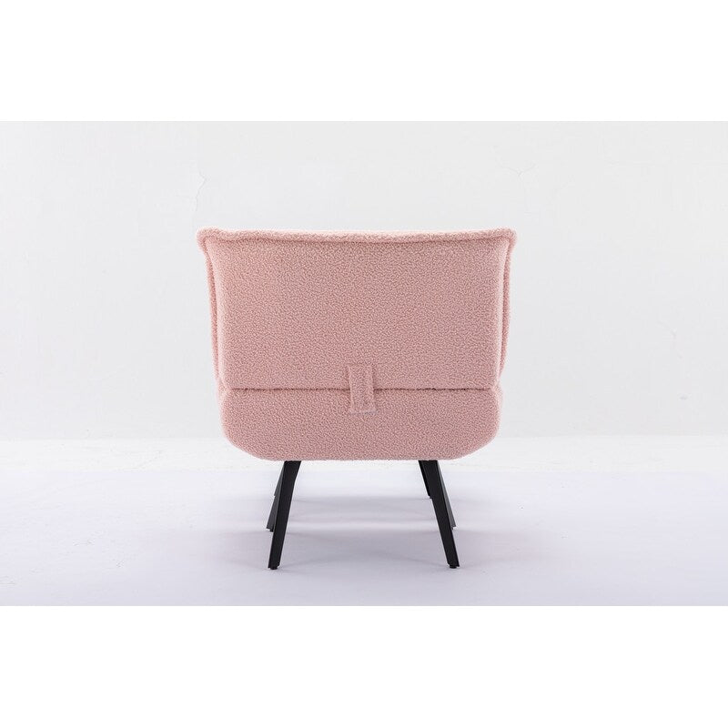 Accent Chair with Ottoman,Teddy Fabric Leisure Reading Chair and Footrest,Pink