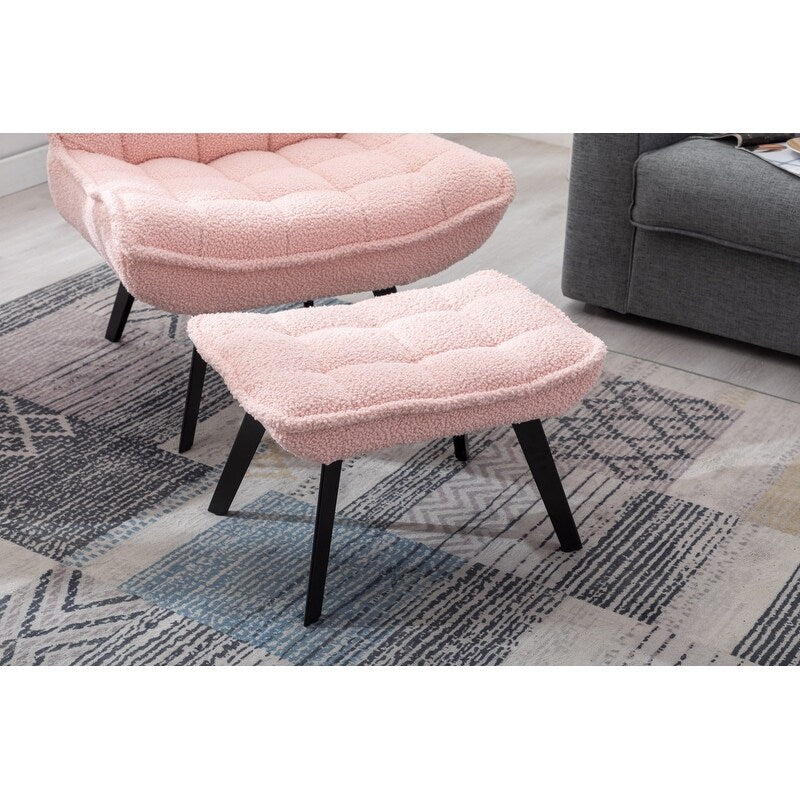 Accent Chair with Ottoman,Teddy Fabric Leisure Reading Chair and Footrest,Pink