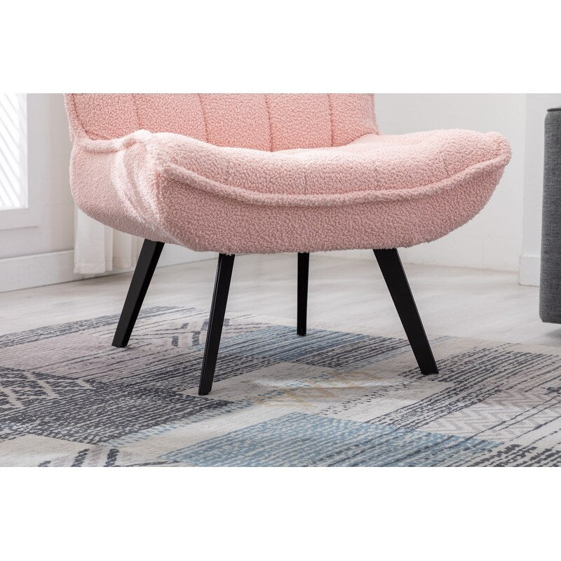 Accent Chair with Ottoman,Teddy Fabric Leisure Reading Chair and Footrest,Pink