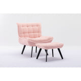 Accent Chair with Ottoman,Teddy Fabric Leisure Reading Chair and Footrest,Pink
