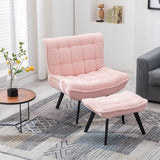 Accent Chair with Ottoman,Teddy Fabric Leisure Reading Chair and Footrest,Pink