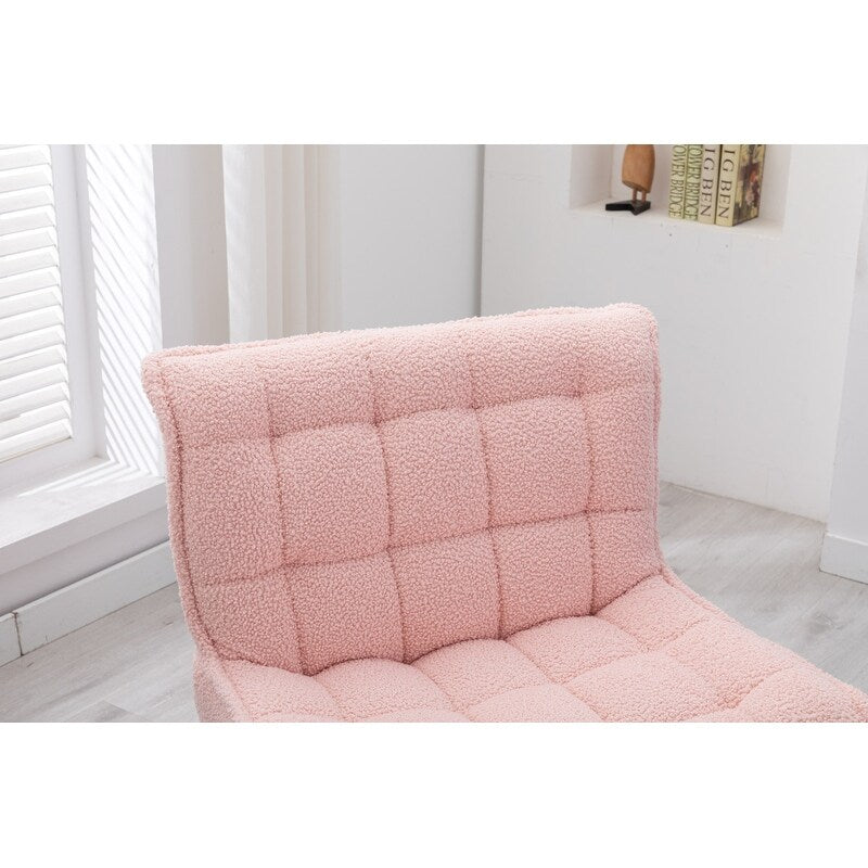 Accent Chair with Ottoman,Teddy Fabric Leisure Reading Chair and Footrest,Pink