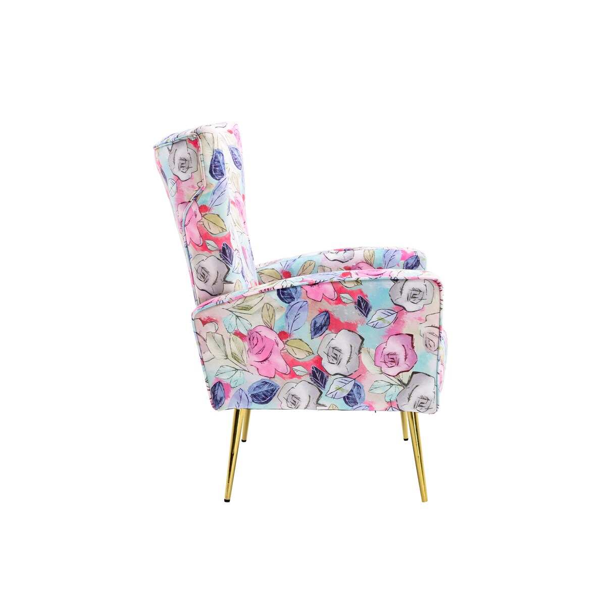 Accent Chair, Leisure Single Chair with Armrest & Golden Metal Legs