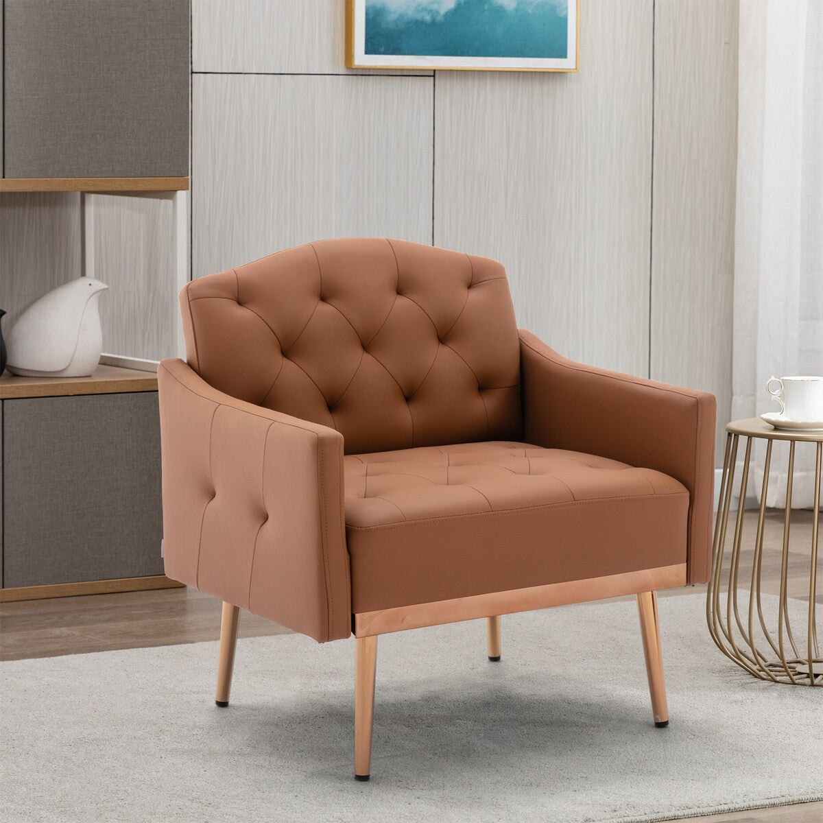 Accent Chair,leisure single sofa with Rose Golden feet