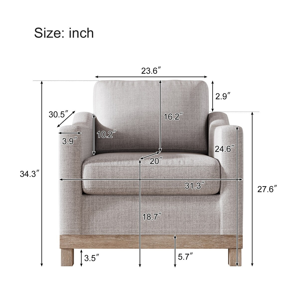 Accent Chairs Linen Upholstered Arm Chairs with Wood Base