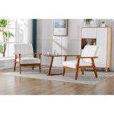 Accent Chairs Set of 2 with Side Table, Wood and Fabric Armchairs Side Chair, Lounge Reading Chair for Living Room
