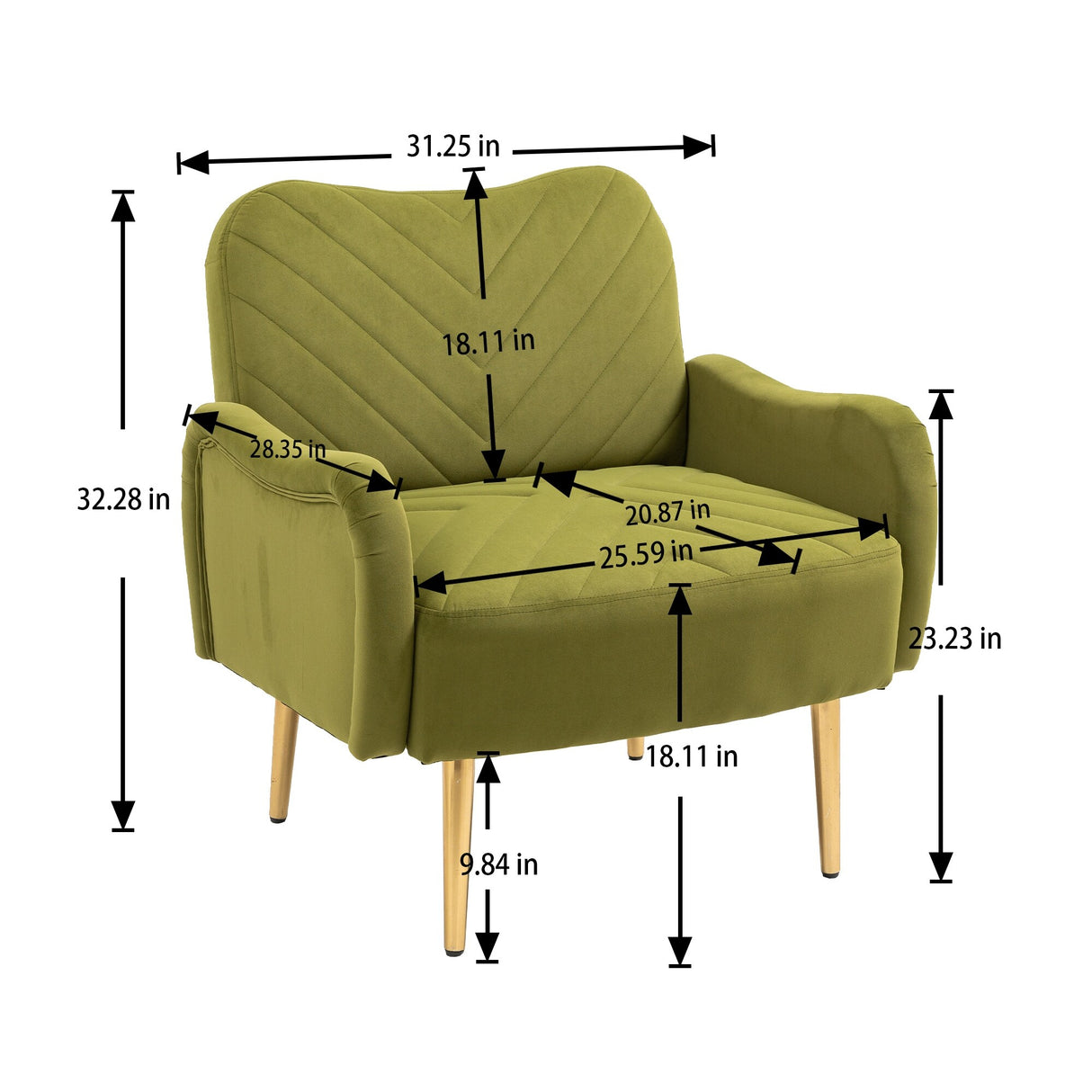 Accent Chairs Upholstered Arm Chairs Modern Leisure Reading Chair with Golden Feet