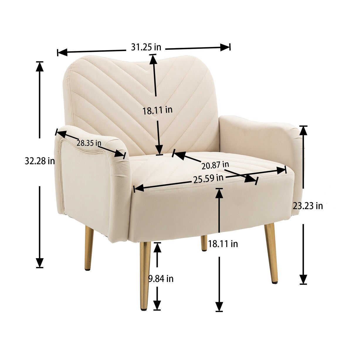 Accent Chairs Upholstered Arm Chairs Modern Leisure Reading Chair with Golden Feet