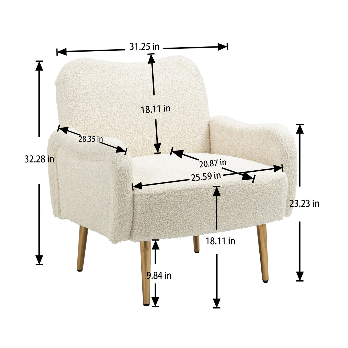 Accent Chairs Upholstered Arm Chairs Modern Leisure Reading Chair with Golden Feet
