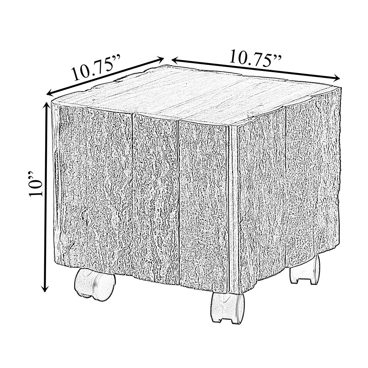 Accent Decorative Natural Wooden Square Stump Stool, with Wheels