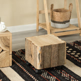 Accent Decorative Natural Wooden Square Stump Stool, with Wheels