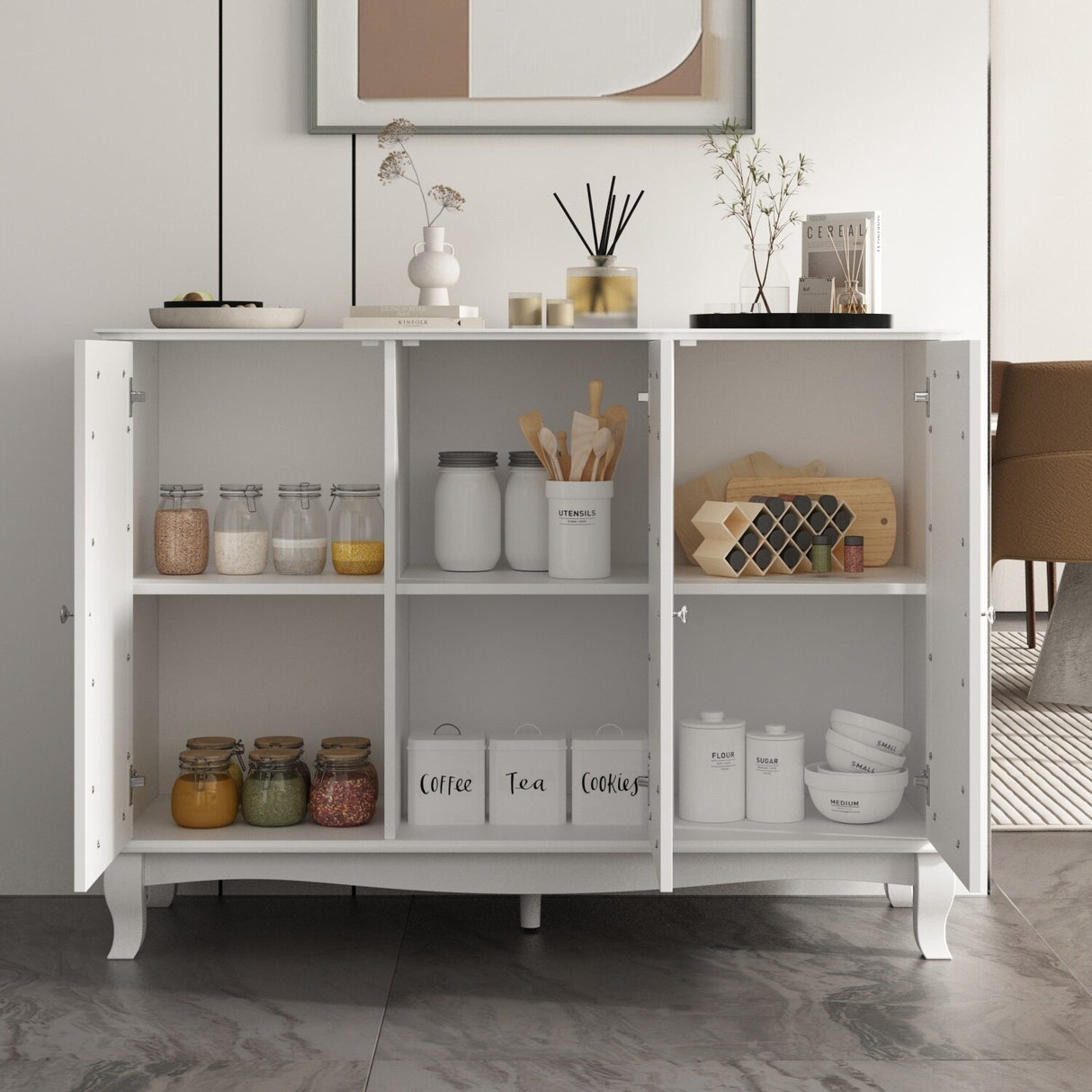 Accent Mirrored Doors Decorative Cabinet Buffet Sideboard Bookshelf