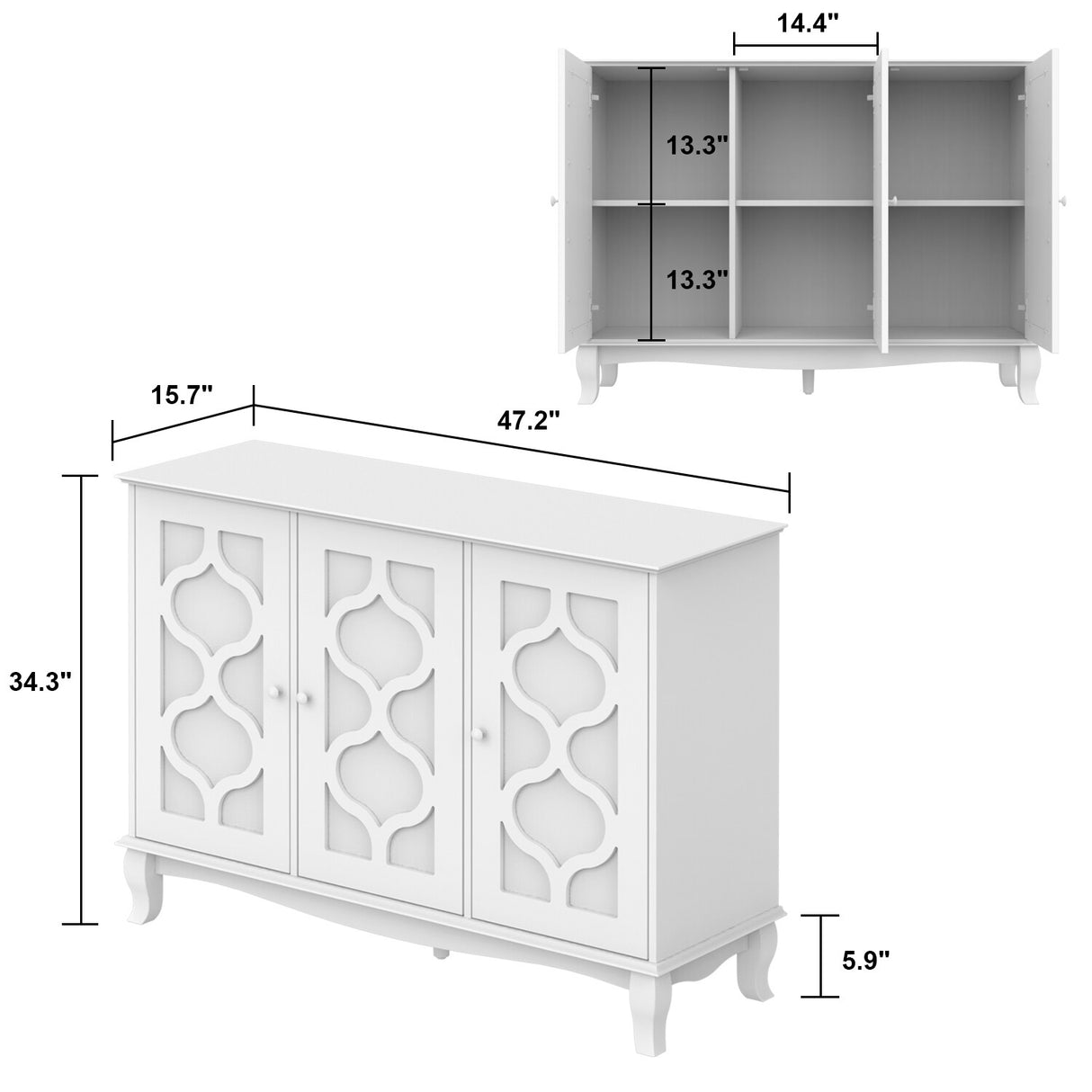 Accent Mirrored Doors Decorative Cabinet Buffet Sideboard Bookshelf