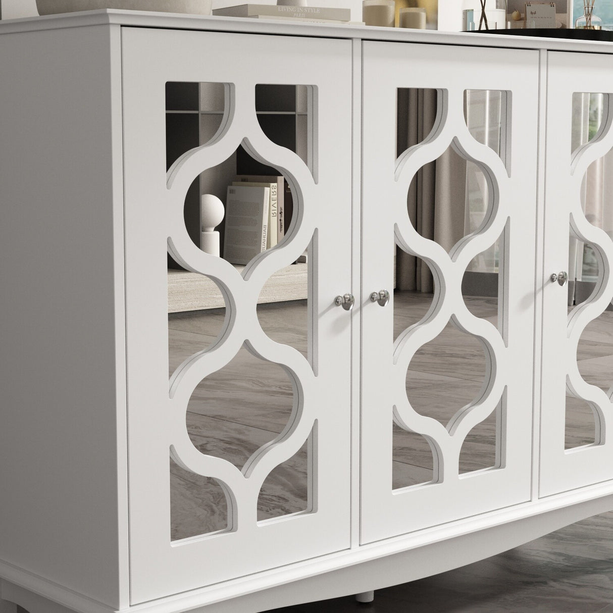 Accent Mirrored Doors Decorative Cabinet Buffet Sideboard Bookshelf