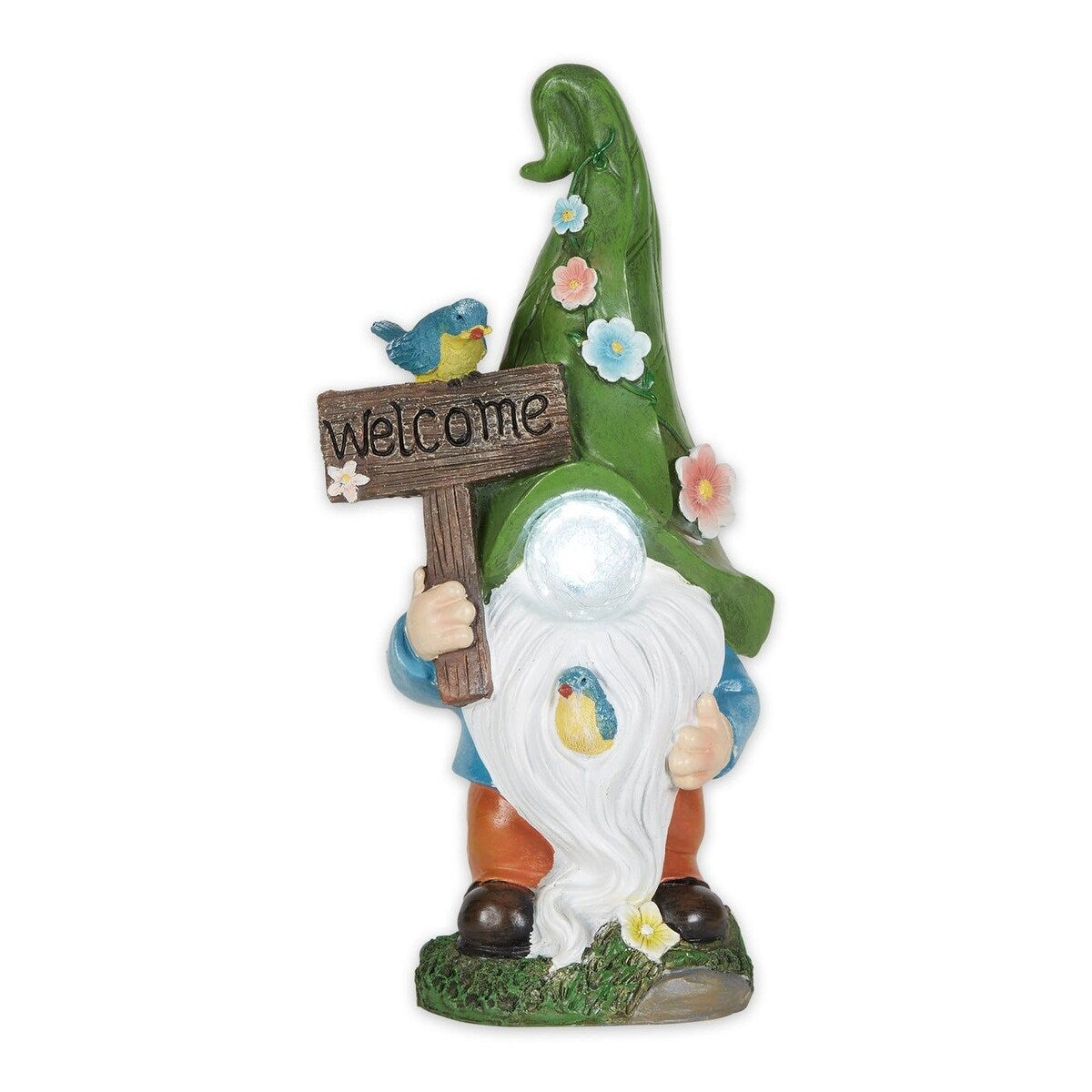 Accent Plus Home Decor Glowing Nose Gnome Welcome Sign Solar Statue - 8.5x5.9x16