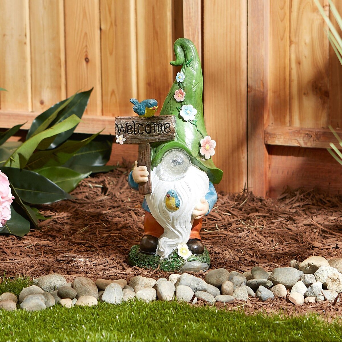 Accent Plus Home Decor Glowing Nose Gnome Welcome Sign Solar Statue - 8.5x5.9x16