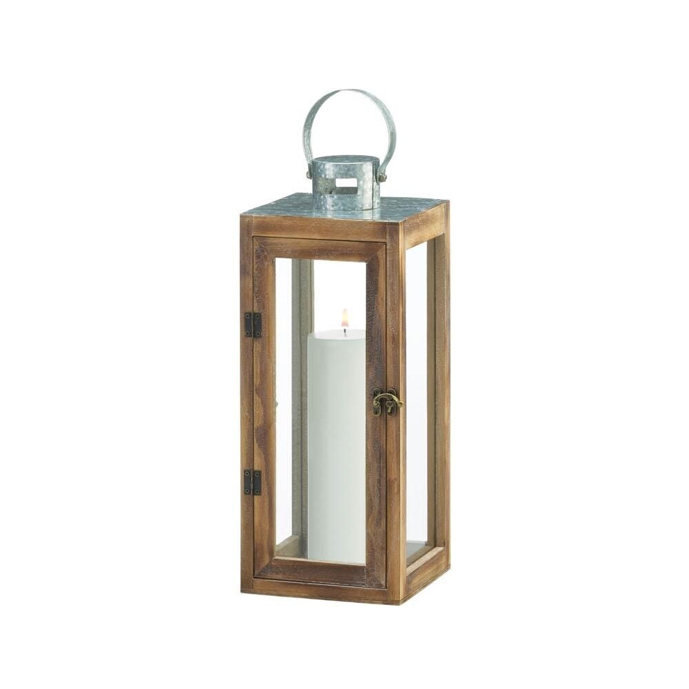 Accent Plus Metal Top Square Wood Lantern