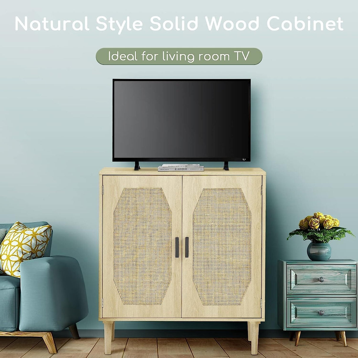 Sapphome Dog Crate Furniture Large Breed TV Stand with 2 Sliding Doors,Grey