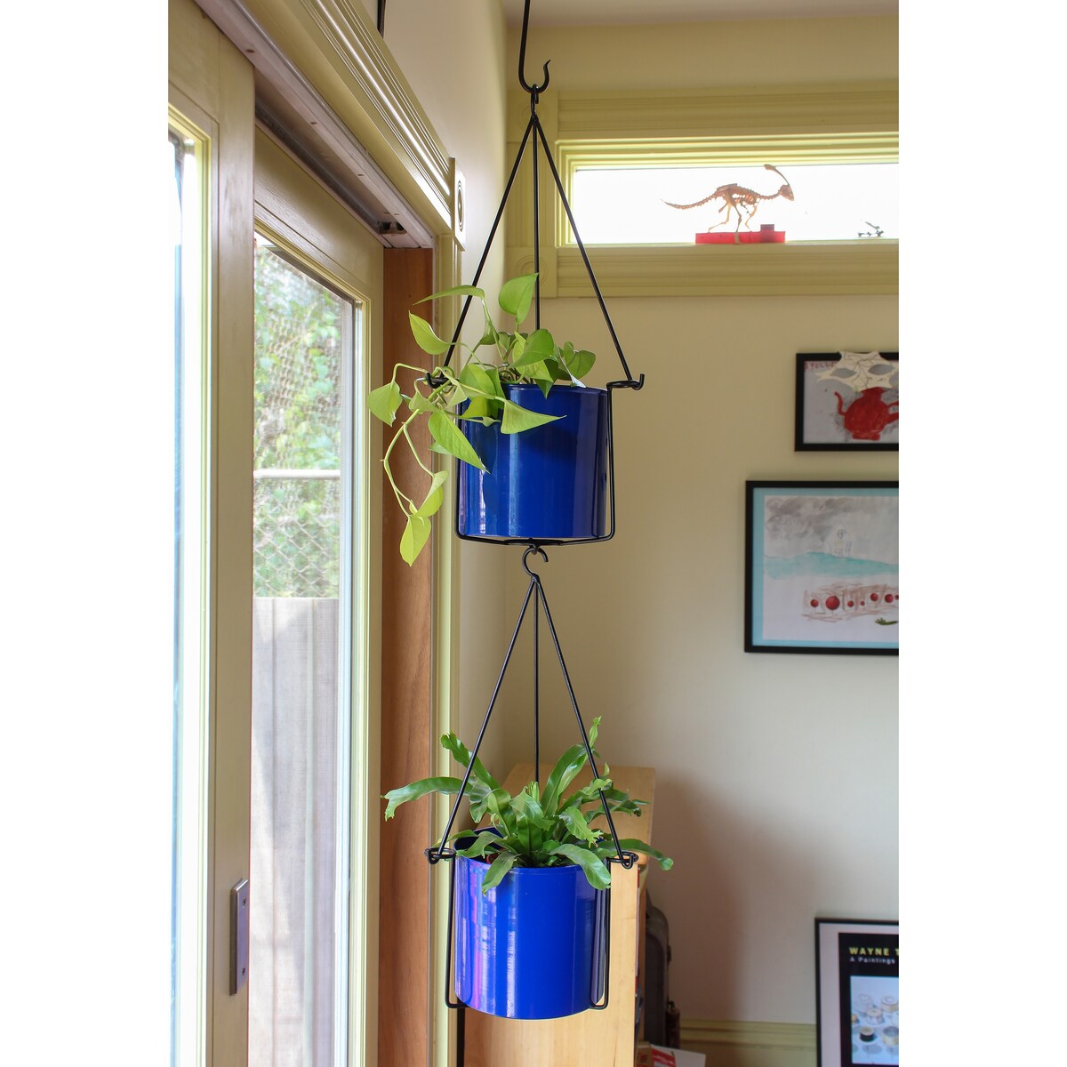 Achla Designs 22.5"H Black Wrought Iron Indoor Outdoor Vera Hanging Planter w/Cylindrical Galvanized Steel Pot