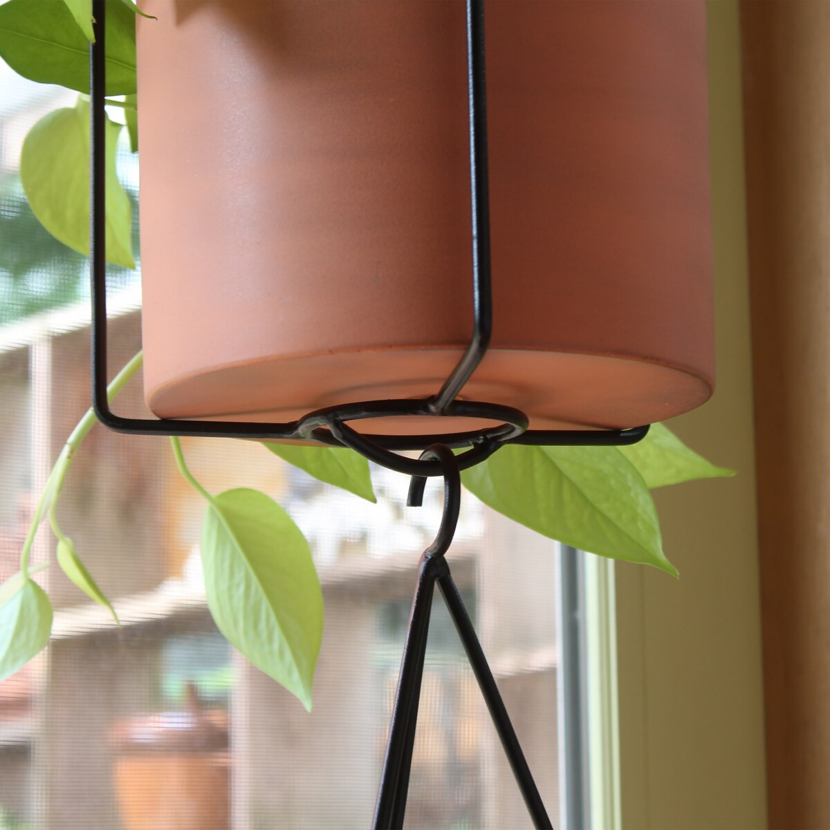 Achla Designs 22.5"H Black Wrought Iron Indoor Outdoor Vera Hanging Planter w/Cylindrical Galvanized Steel Pot